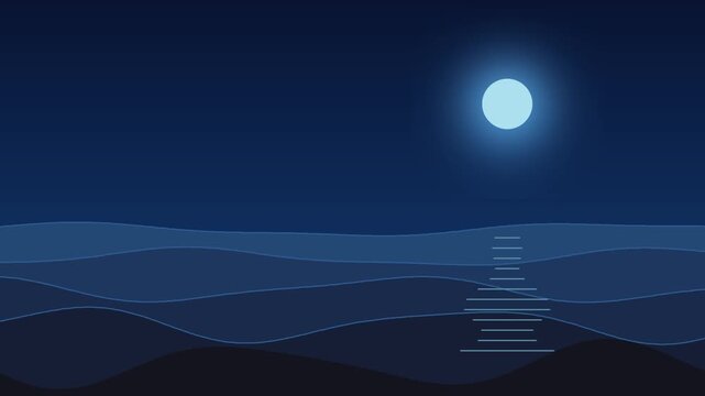 Minimalist Moonlit Ocean Waves Seamless Loop