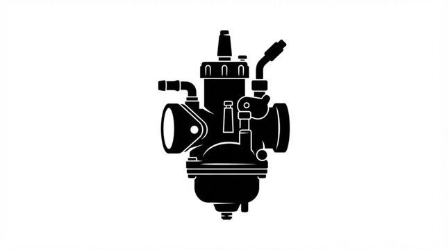 Black and White Motorcycle Carburetor Silhouette Icon Vector Illustration