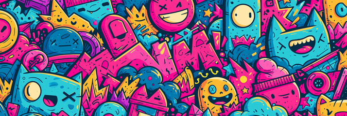 Obraz premium Colorful cartoon characters in a vibrant and playful style.