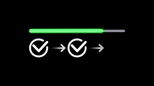 Progress Bar Animation with Task Complete Check Mark on Black Background Loading UI Motion Graphics