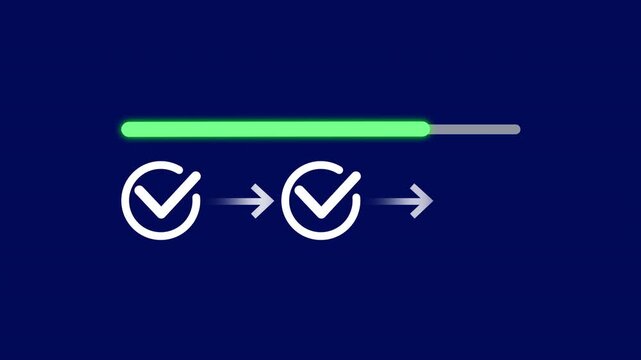 Progress Bar Loading Animation with Completed Check Mark on Deep Blue Background User Interface Motion Graphics