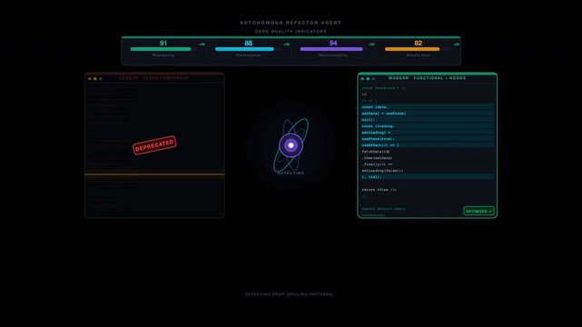 Agentic Ai React Loop Animation for software applications, displaying data for digital user interfaces and control panels. Suitable for tech designs.