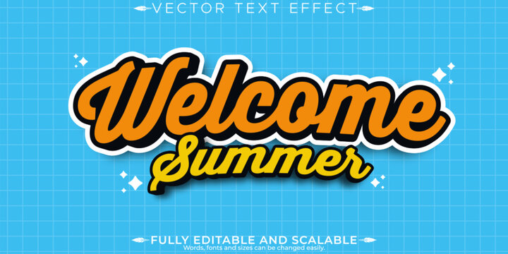 Welcome summer text effect, editable orange and script text style