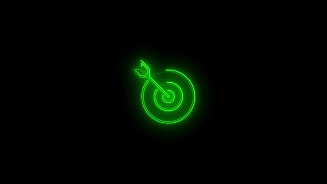 Neon Business target icon. Vector icon animation.Arrows hitting the target. business target. two arrows hitting target. new business, business start up concept. sports target.