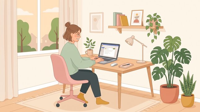 Modern Work From Home Concept Illustration