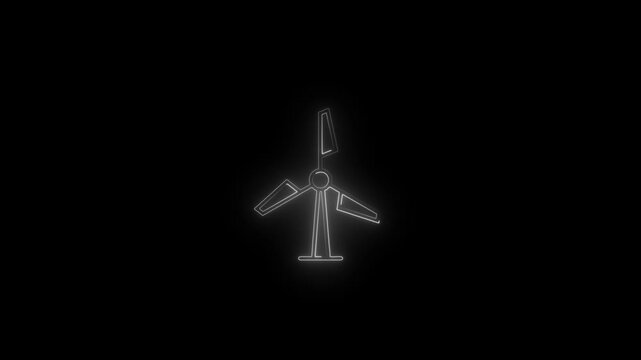 Neon Wind power generator icon. Alternative energy. Green resource. Seamless loop HD video with alpha channel on transparent background. Outline motion graphic animation