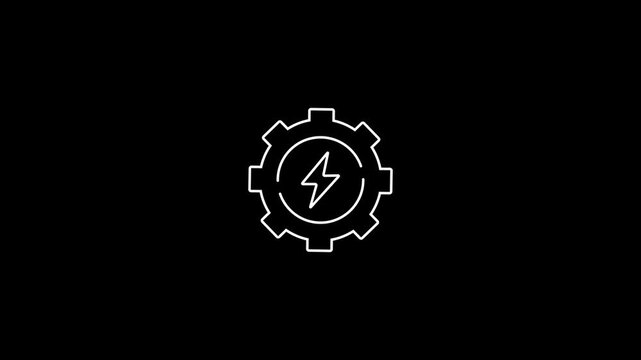 Cogwheel and electric animated line icon, Gear and lightning icon isolated on blue background. Electric power. Lightning bolt sign.