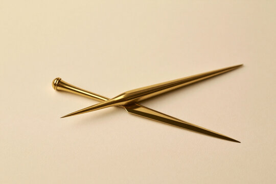 Brass letter opener on cream surface office and correspondence concept