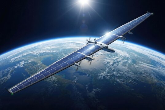 High altitude pseudo satellite drone covered in solar panels near space edge