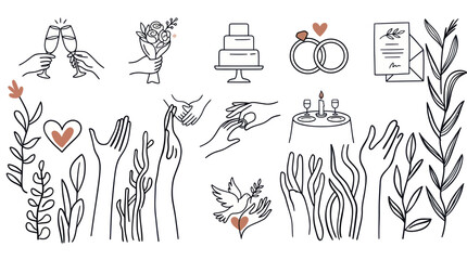 Obraz premium Wedding and Celebration Icons Collection Line Art.