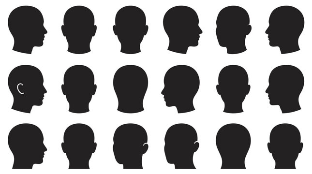 User profile icon set, male female people icons, anonymous human portraits, social media account. silhouette human head and shoulders avatar symbols.