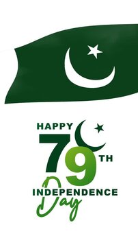Pakistan flag emblem for independence celebration, 79th anniversary. Suitable for national holidays, patriotic events, educational materials, history textbooks.