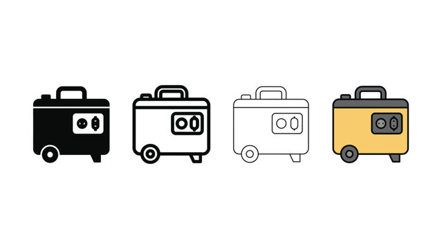 Four portable generators with different colors and design styles on transparent background