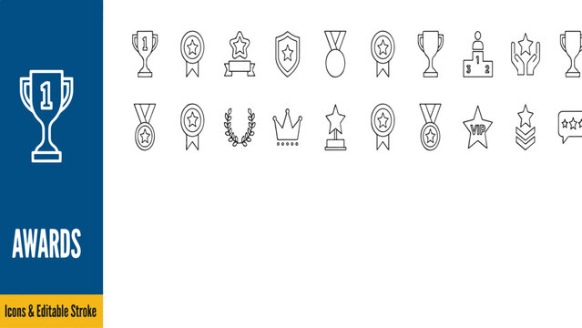 Set of award and trophy icons for achievement and recognition with achievement champion competition excellence recognition celebration accomplishment