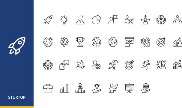 Set of business and startup management thin line vector icons for corporate presentations and project planning with business management corporate planning