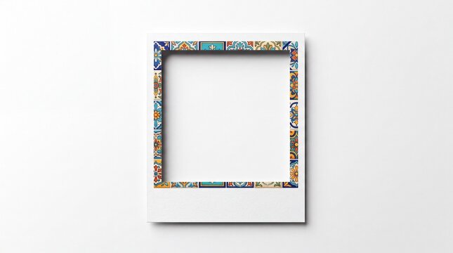 Square photo frame with colorful mediterranean tile pattern