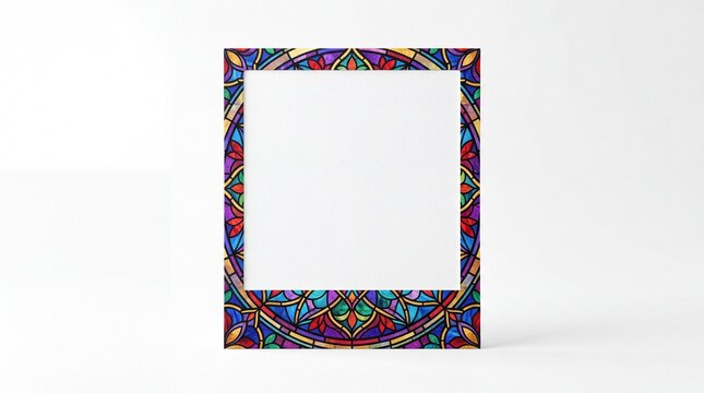 Colorful stained glass frame with geometric patterns