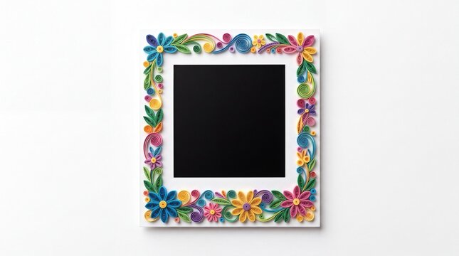 Photo frame decorated with colorful quilling paper flowers