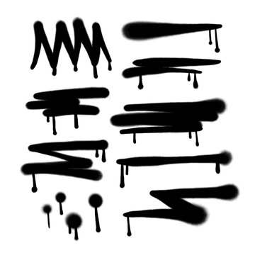 Black Spray Paint Dripping Lines and Strokes Set