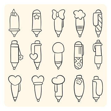 Cute Hand Drawn Fancy Pen and Pencil Set Line Art Stationery