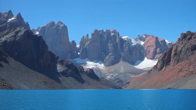 General Carrera Lake scenery with towering mountains in Patagonia