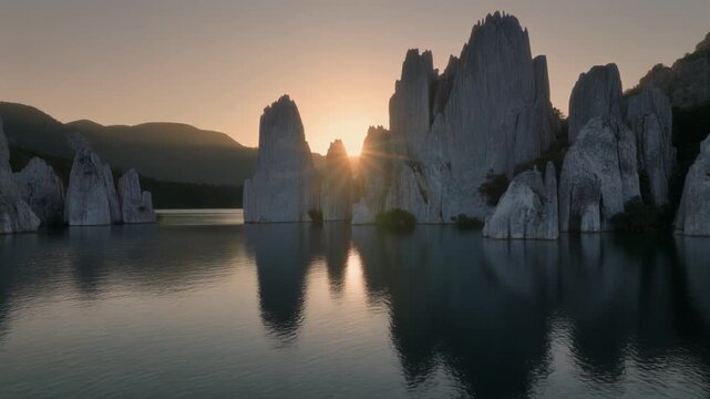 Golden Sunrise over Rocky Spires at General Carrera Lake