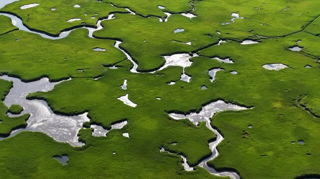 Narrow channels meander through a beautiful salt marsh in Pleasant Bay, Cape Cod. Marshes provide critical habitat for many birds, fish, and marine invertebrates to feed, mate, and nest.
