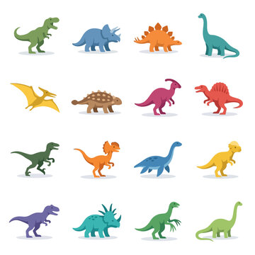 Colorful Cartoon Dinosaurs Illustration Set.