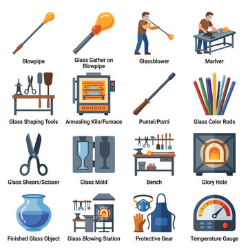 Glassblowing Tools and Equipment Set Illustration.