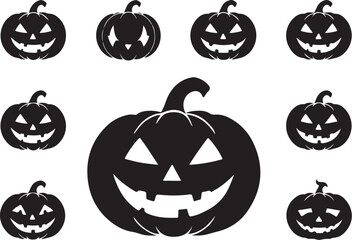 Obraz premium Collection of black halloween jack-o'-lantern silhouettes