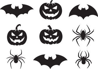Obraz premium Halloween bats, spiders, and jack-o'-lanterns pumpkin