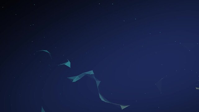 Abstract dark blue background with glowing digital plexus nodes and lines, motion graphics, science and technology visualization