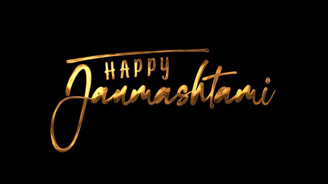 Happy janmashtami text animation in gold suitable for festive invitations, posters, social media graphics.