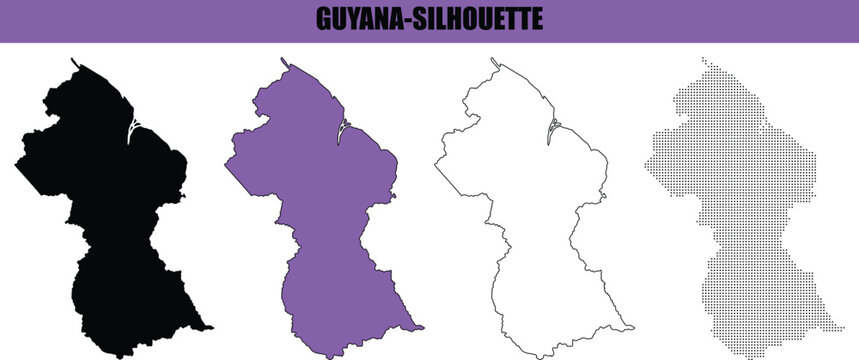 Guyana map outline silhouette in solid fill and line styles against clean white background