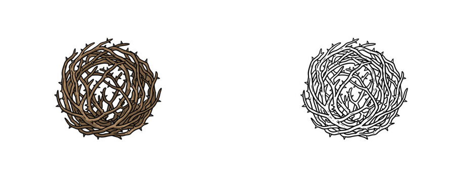 Western desert tumbleweed bush vector illustration in flat cartoon style with brown thorny branches isolated on white background