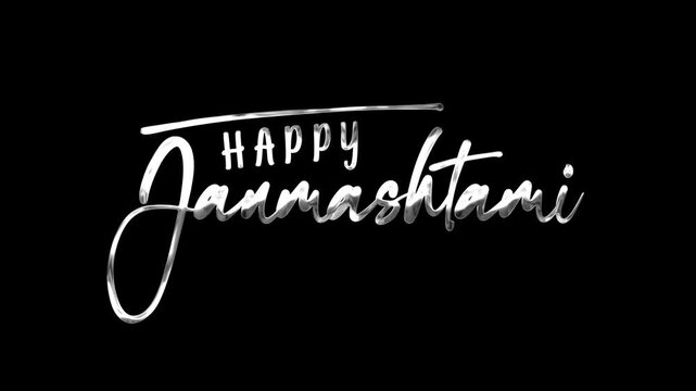 Happy janmashtami text animation in silver. Perfect for religious themed designs and marketing materials.