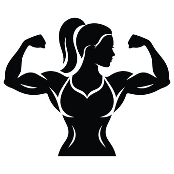 Female Bodybuilder Silhouette Vector Logo Of Strong Woman Flexing Muscles For Fitness Branding