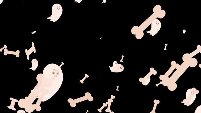 Flying angry gosts and bones on transparent background, Halloween Animation transparent ghosts, alfa chanel