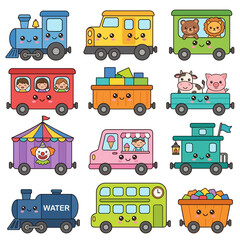 Fototapeta premium Colorful Cartoon Vehicles with Animal Faces.