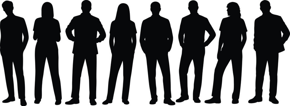 Black silhouettes of people walking in a row