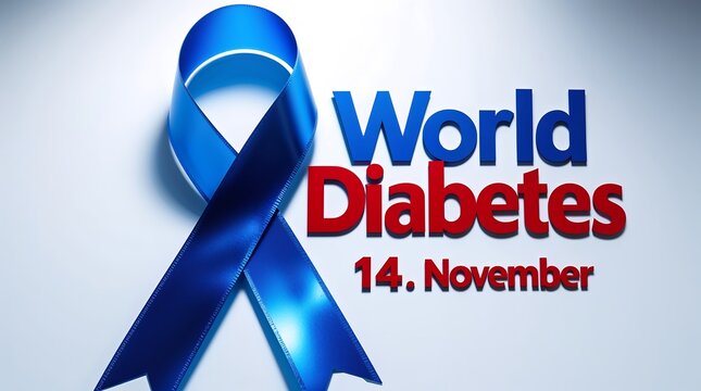 World diabetes day blue ribbon symbol on white background