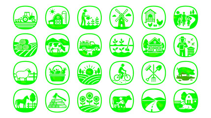 Farming and Agriculture Icons Set in Green © vinci