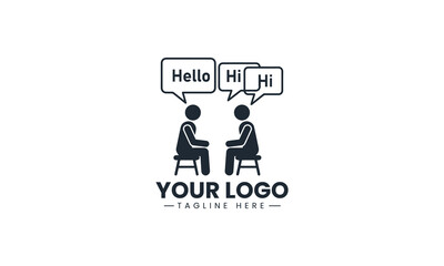 Fototapeta premium Black Vector Logo of Two People Chatting, Cross Cultural Communication Speech Bubble Art Isolated on White Background