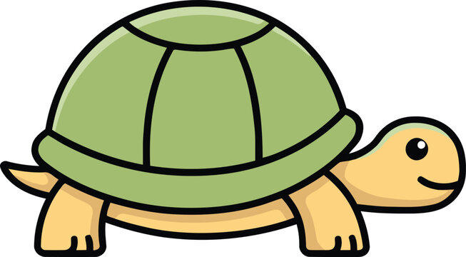 Simple cartoon turtle with green shell on white background