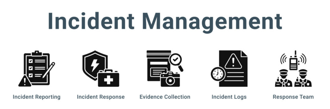 Incident Management web banner icon vector illustration concept, Incident Reporting, Incident Response, Evidence Collection, Incident Logs, Response T