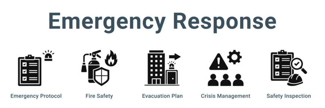Emergency Response web banner icon vector illustration concept, Emergency Protocol, Fire Safety, Evacuation Plan, Crisis Management, Safety Inspection
