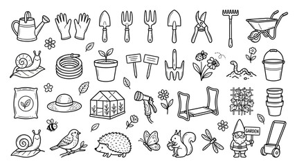 Hand-Drawn Garden Tools and Nature Elements Collection © wudel