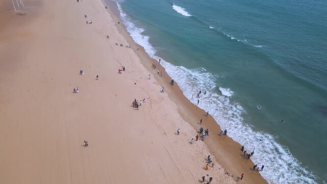 Aerial view of RK Beach, Bheemunipatnam Beach, Natural rock arch, Tenneti Park, MV MAA Ship, Visakhapatnam, India.