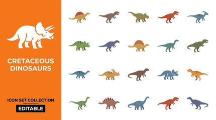 Cretaceous dinosaurs collection with triceratops and t-rex icons © Royal Studio