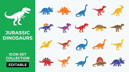 Collection of colorful prehistoric dinosaur silhouettes and icons © Royal Studio